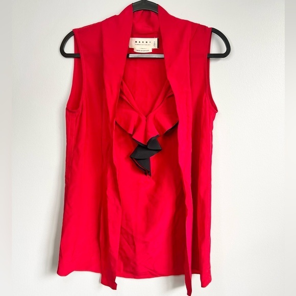 Marni Size 44 • Red Sleeveless Silk Blouse Top Tie Neck. - Picture 1 of 6